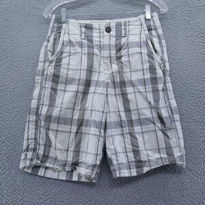 American Eagle Mens Longer Length Chino Shorts 26 White‎ Gray Plaid 10" Inseam